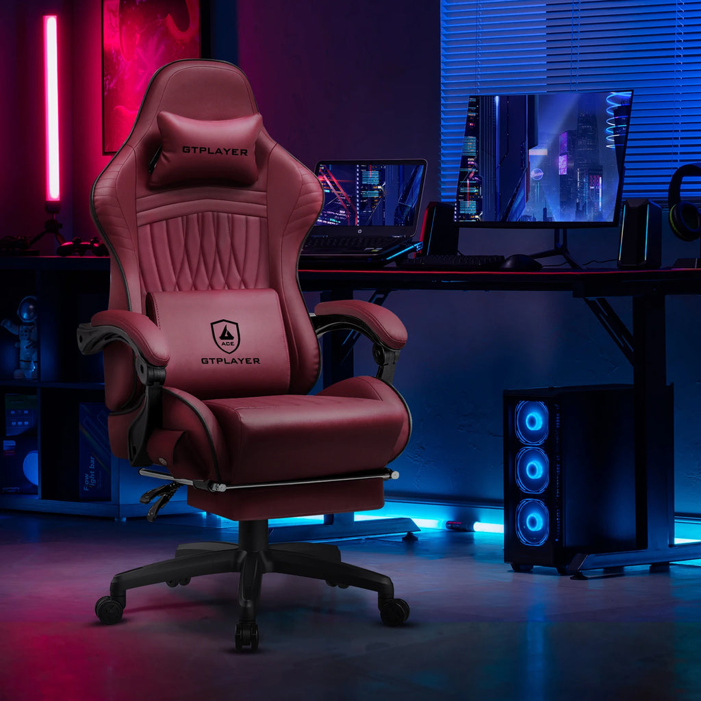 Swiveling Gaming Chair with Speakers and Footrest