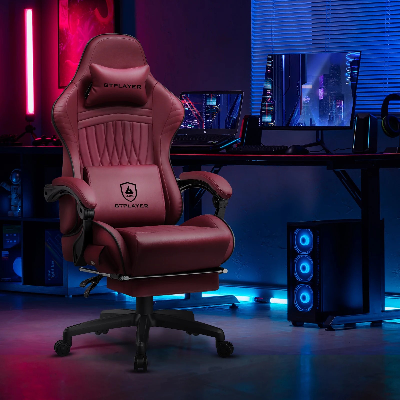 Swiveling Gaming Chair with Speakers and Footrest
