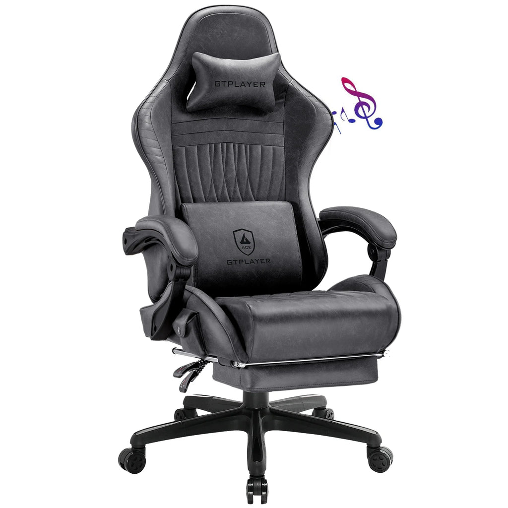 Swiveling Gaming Chair with Speakers and Footrest