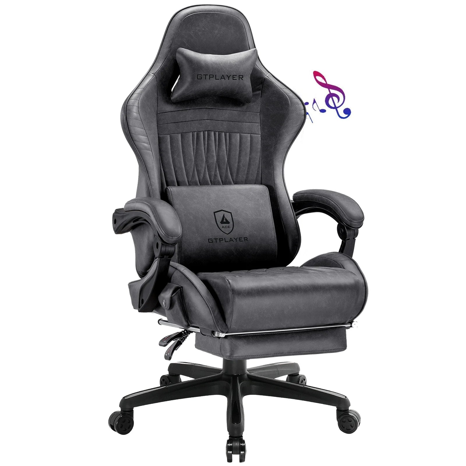 Swiveling Gaming Chair with Speakers and Footrest