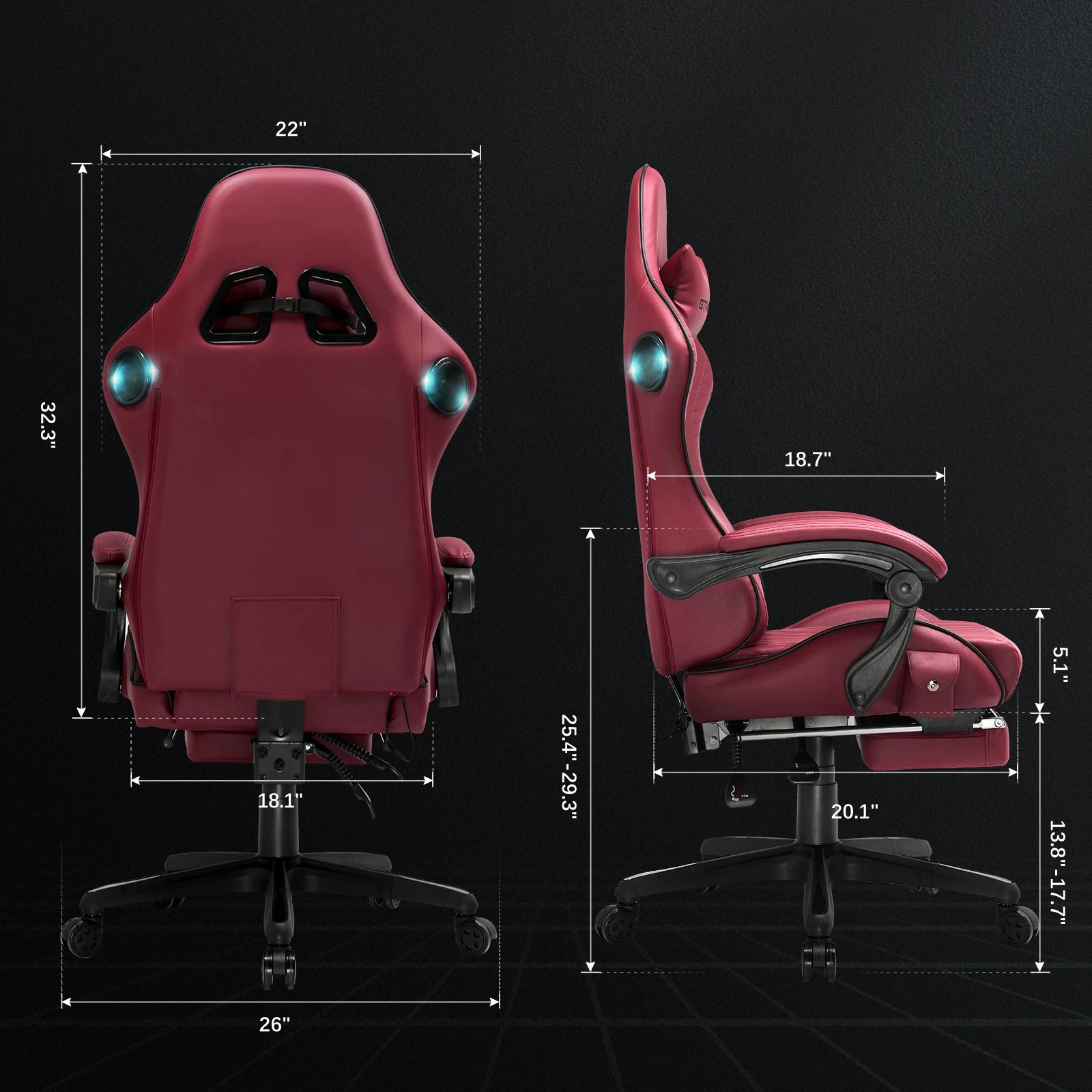 Swiveling Gaming Chair with Speakers and Footrest