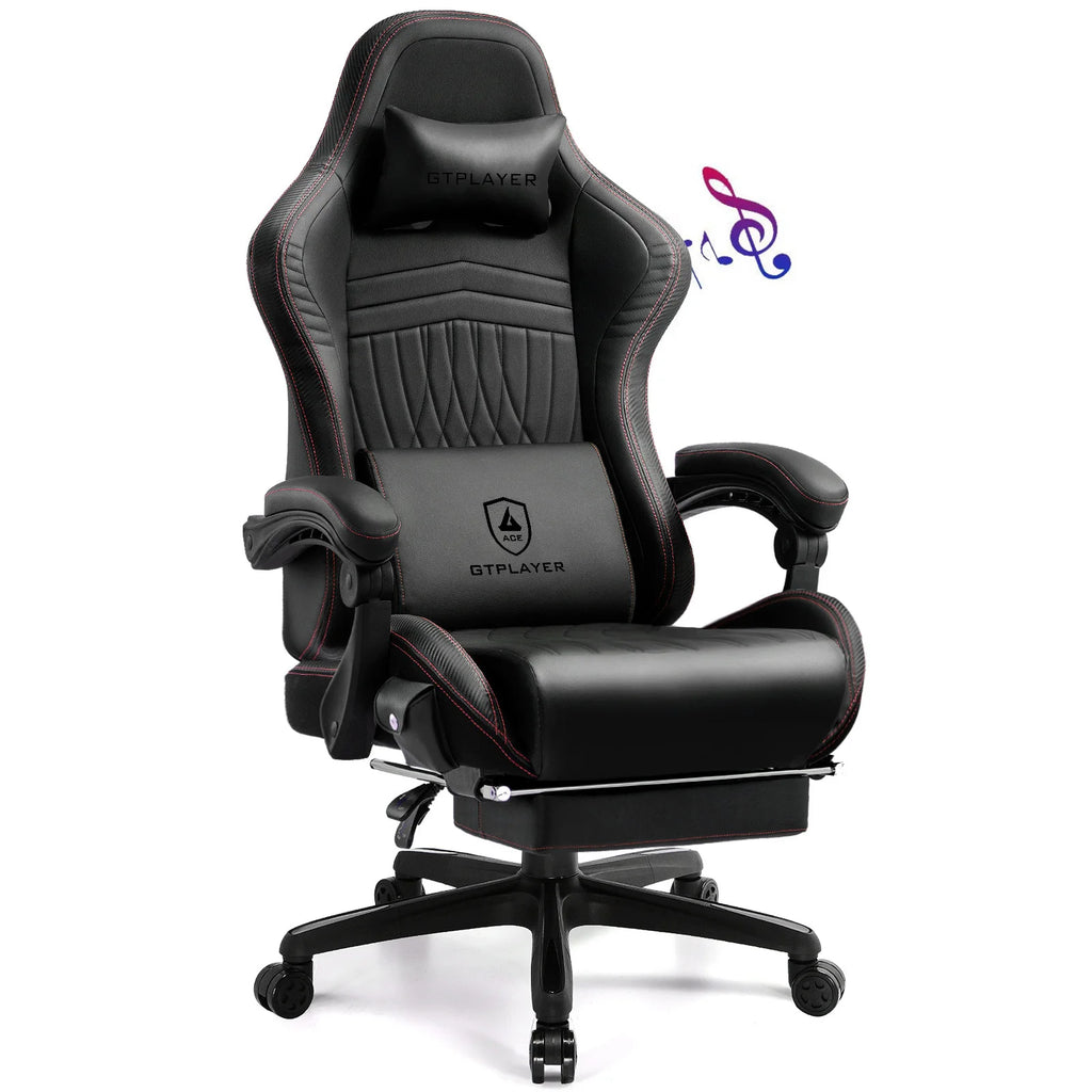 Swiveling Gaming Chair with Speakers and Footrest