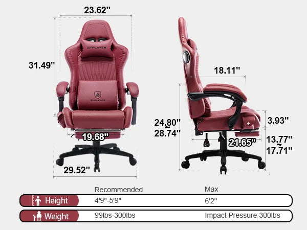 Swiveling Gaming Chair with Speakers and Footrest
