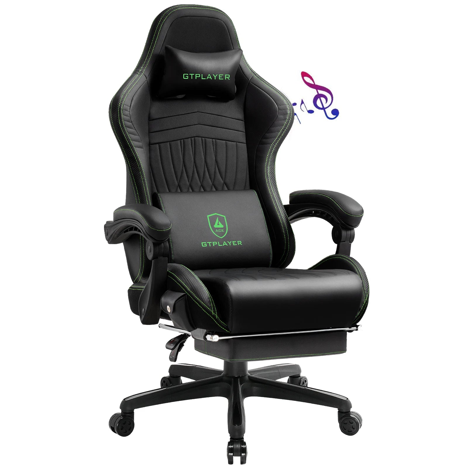 Swiveling Gaming Chair with Speakers and Footrest