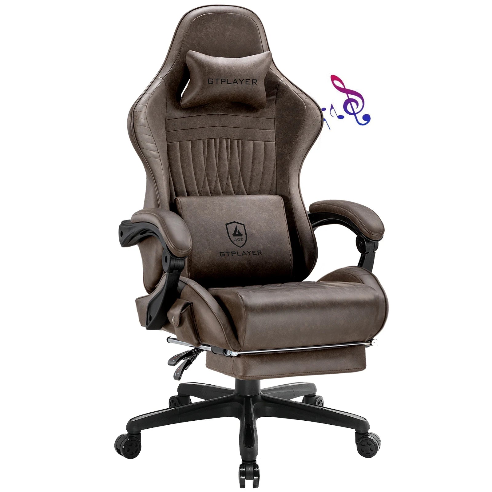 Swiveling Gaming Chair with Speakers and Footrest