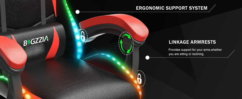 RGB Gaming Chair with LED Lights and Headrest