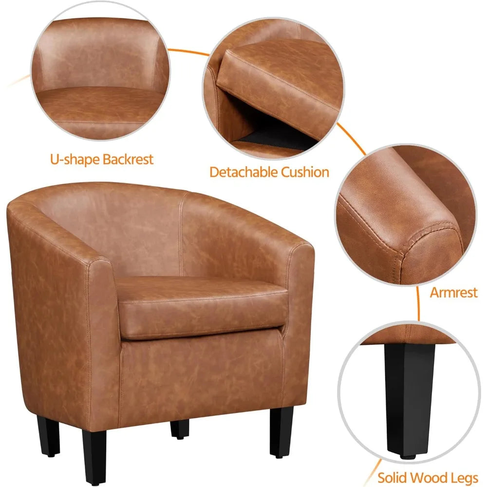 Modern Faux Leather Barrel Armchairs Set