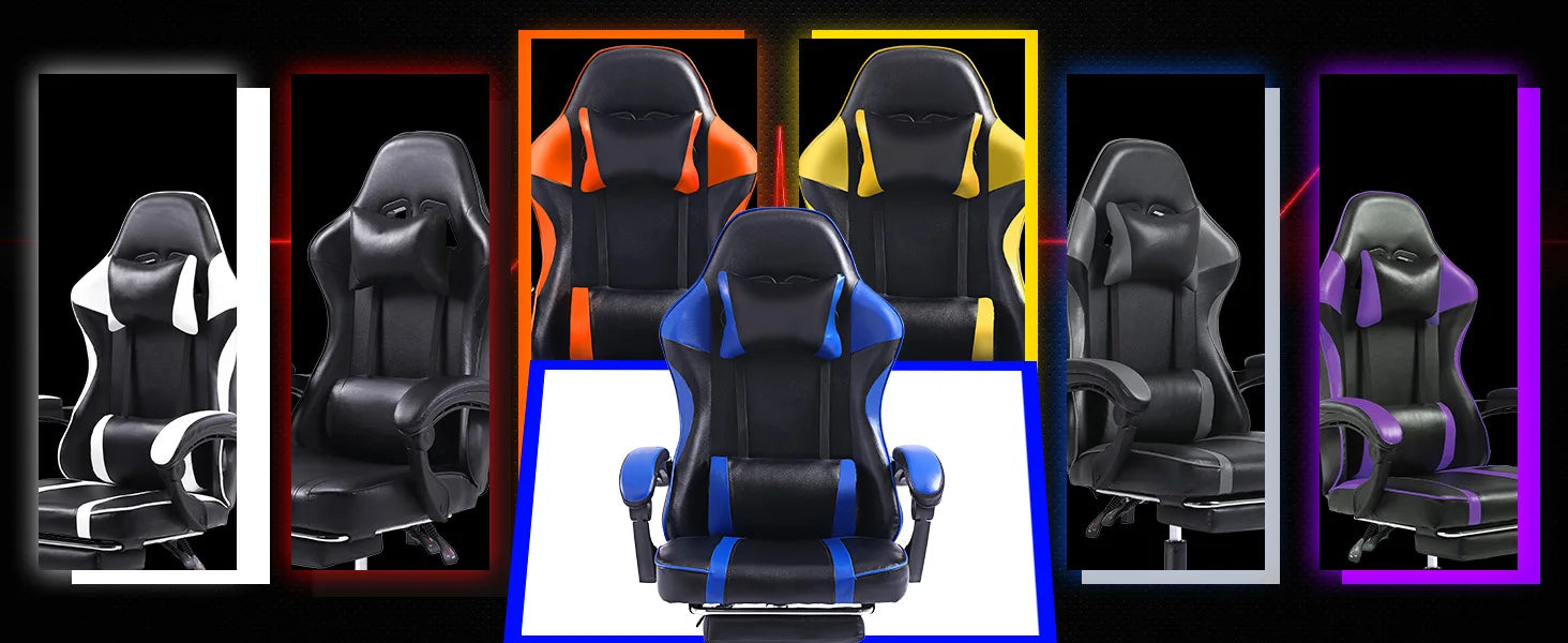 Ergonomic Gaming Chair with Footrest and Headrest