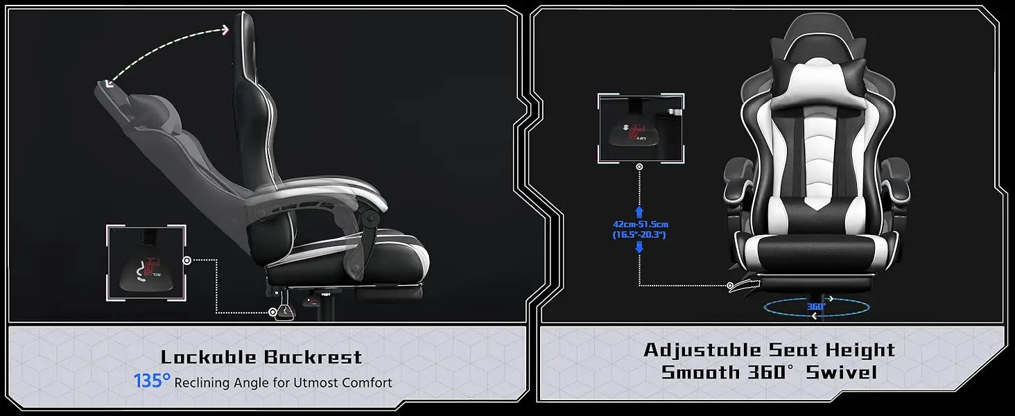 Ergonomic Gaming Chair with Massage and Footrest