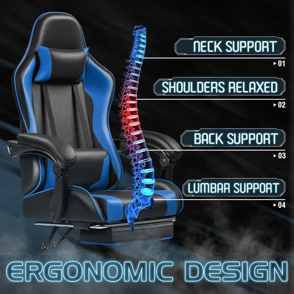 Ergonomic Gaming Chair with Footrest and Massage