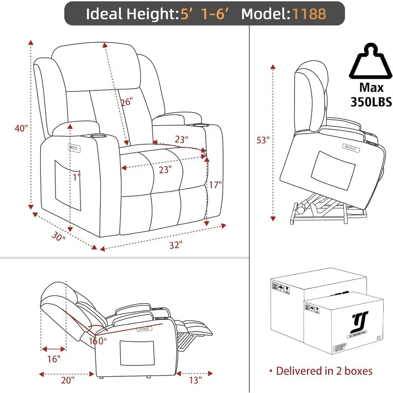 Electric Power Lift Recliner with Massage and Heat