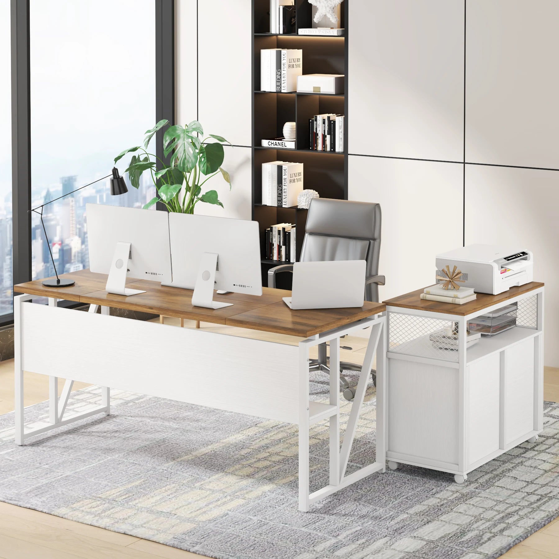 63-Inch Computer Desk with Bottom Storage Shelf