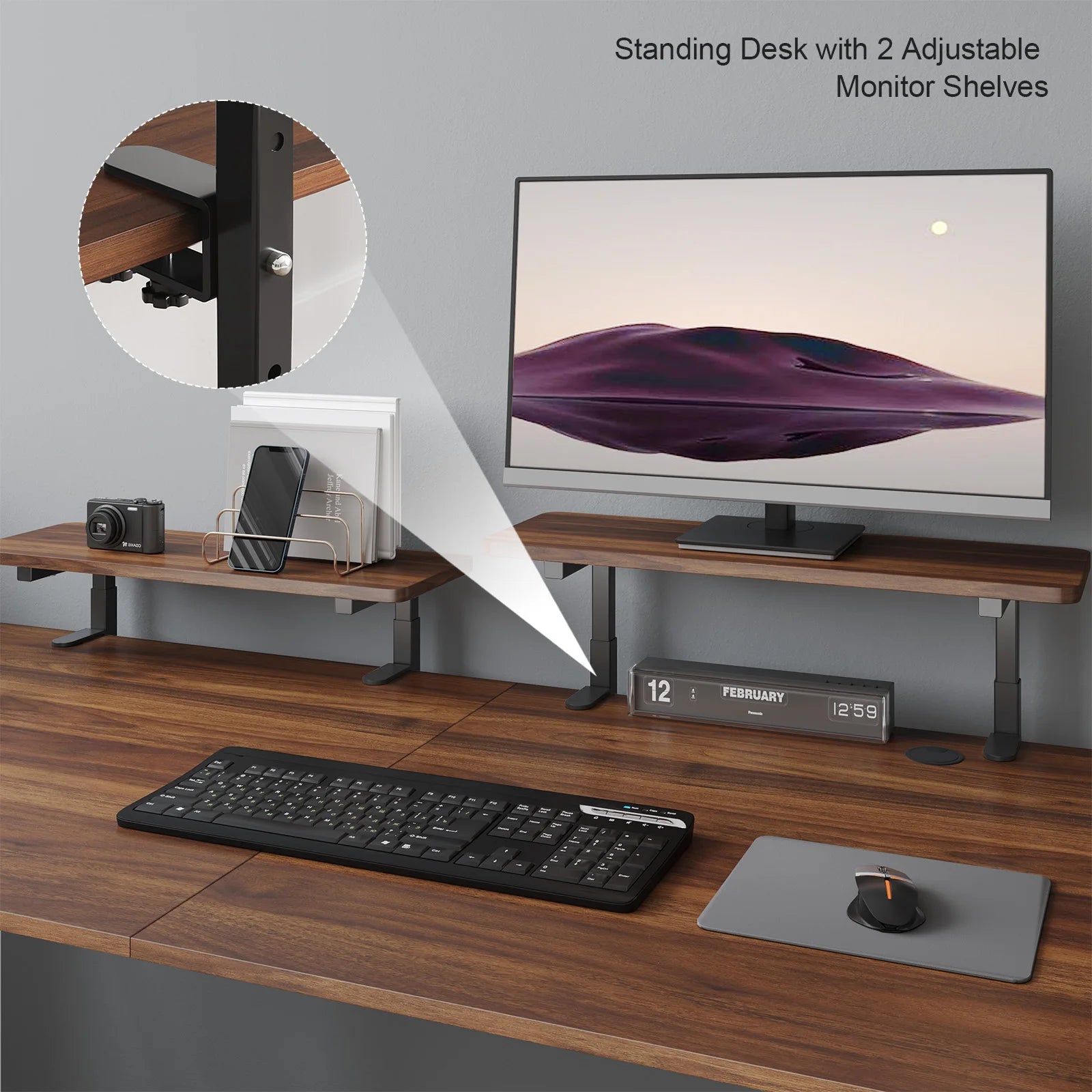 Electric Standing Desk with Adjustable Monitor Shelves