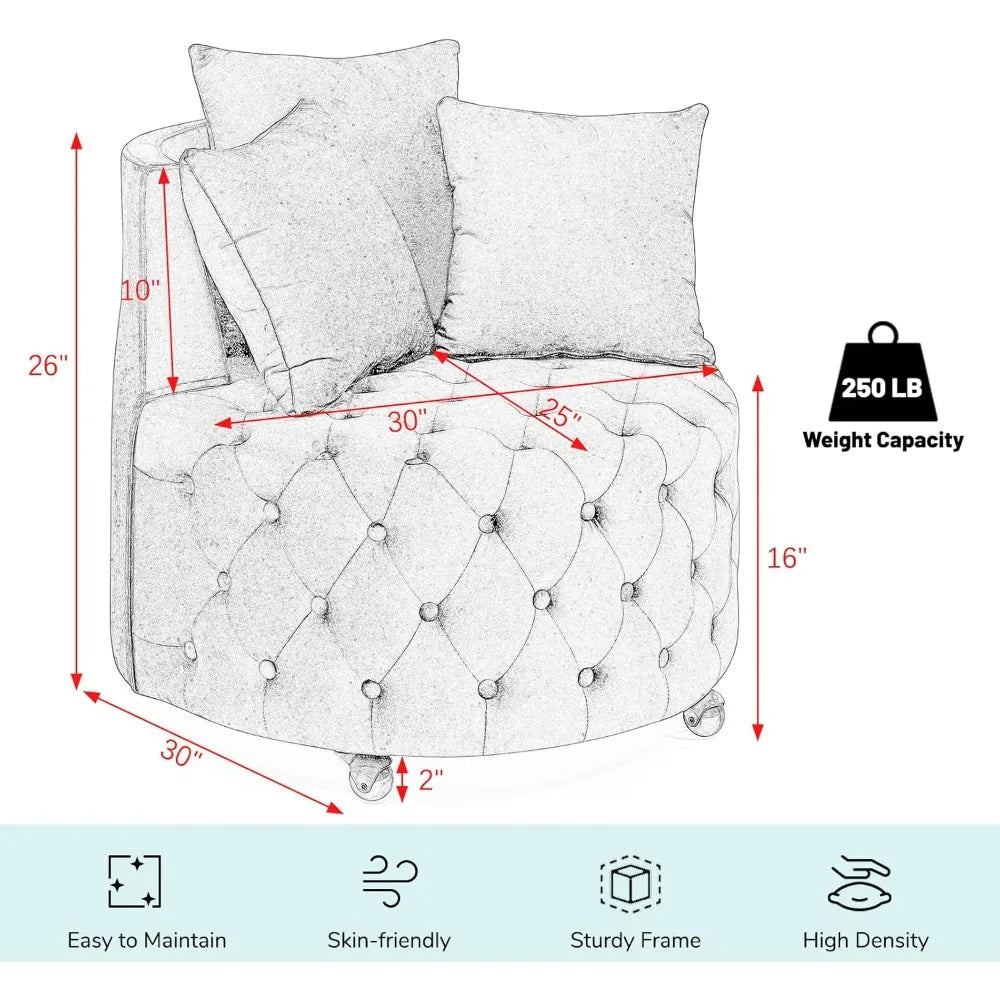 Modern Round Swivel Club Sofa with Pillows