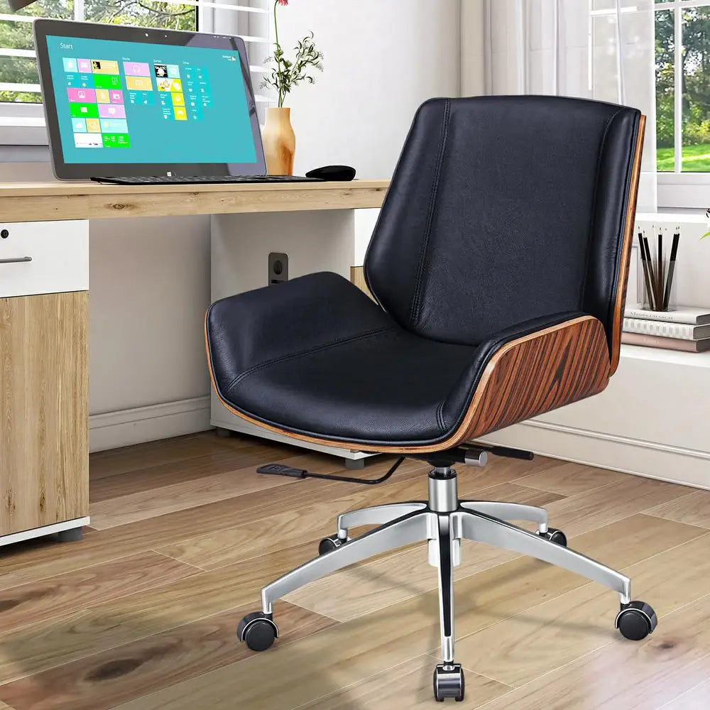 Armless Swivel Low Back Leather Office Chair
