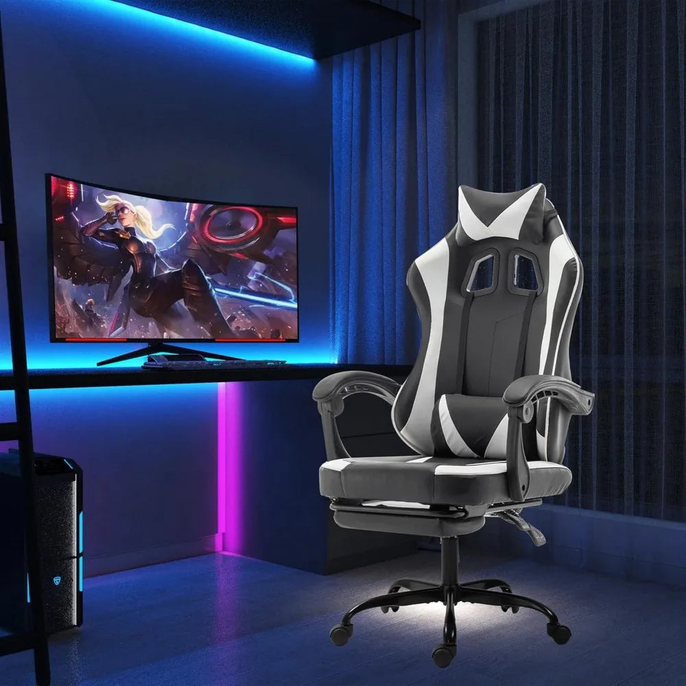 Large Ergonomic Gaming Chair with Massage and Footrest