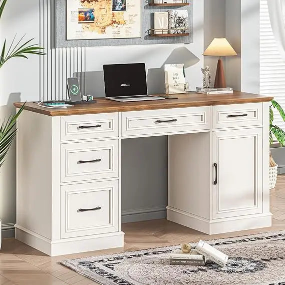 Farmhouse Executive Desk with Charging Station