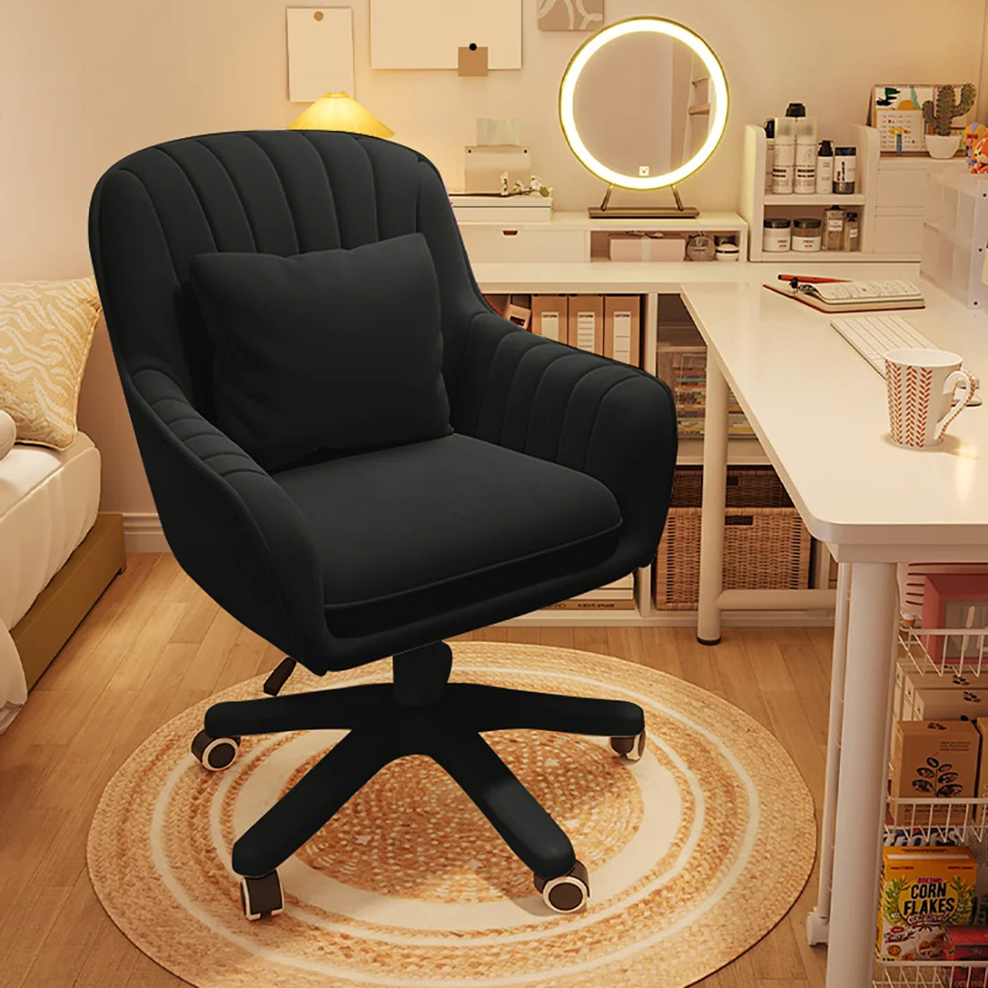 Velvet Swivel Mid-Back Tufted Office Chair