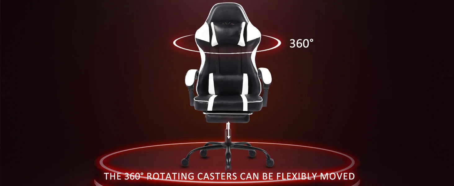 Ergonomic Gaming Chair with Footrest and Headrest