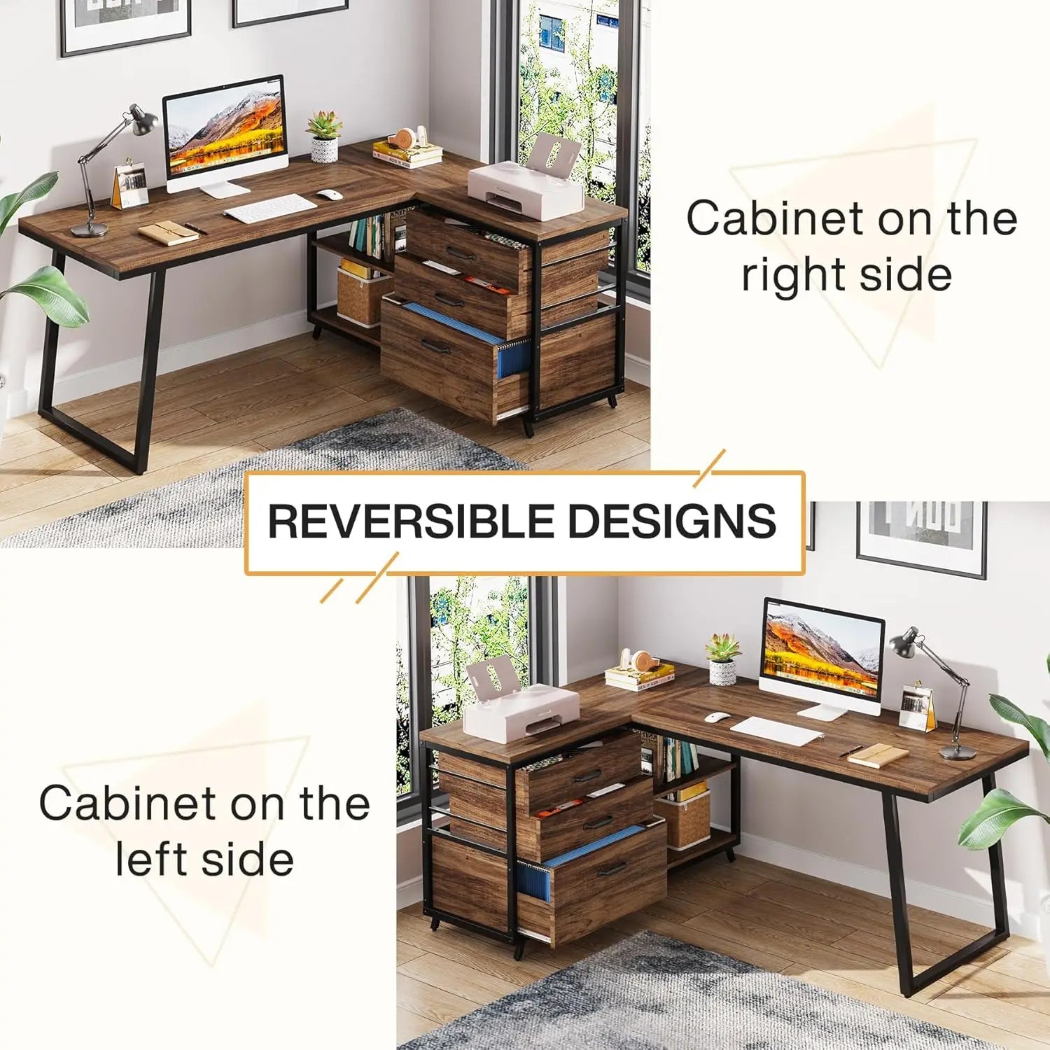 53-Inch Industrial L-Shaped Computer Desk