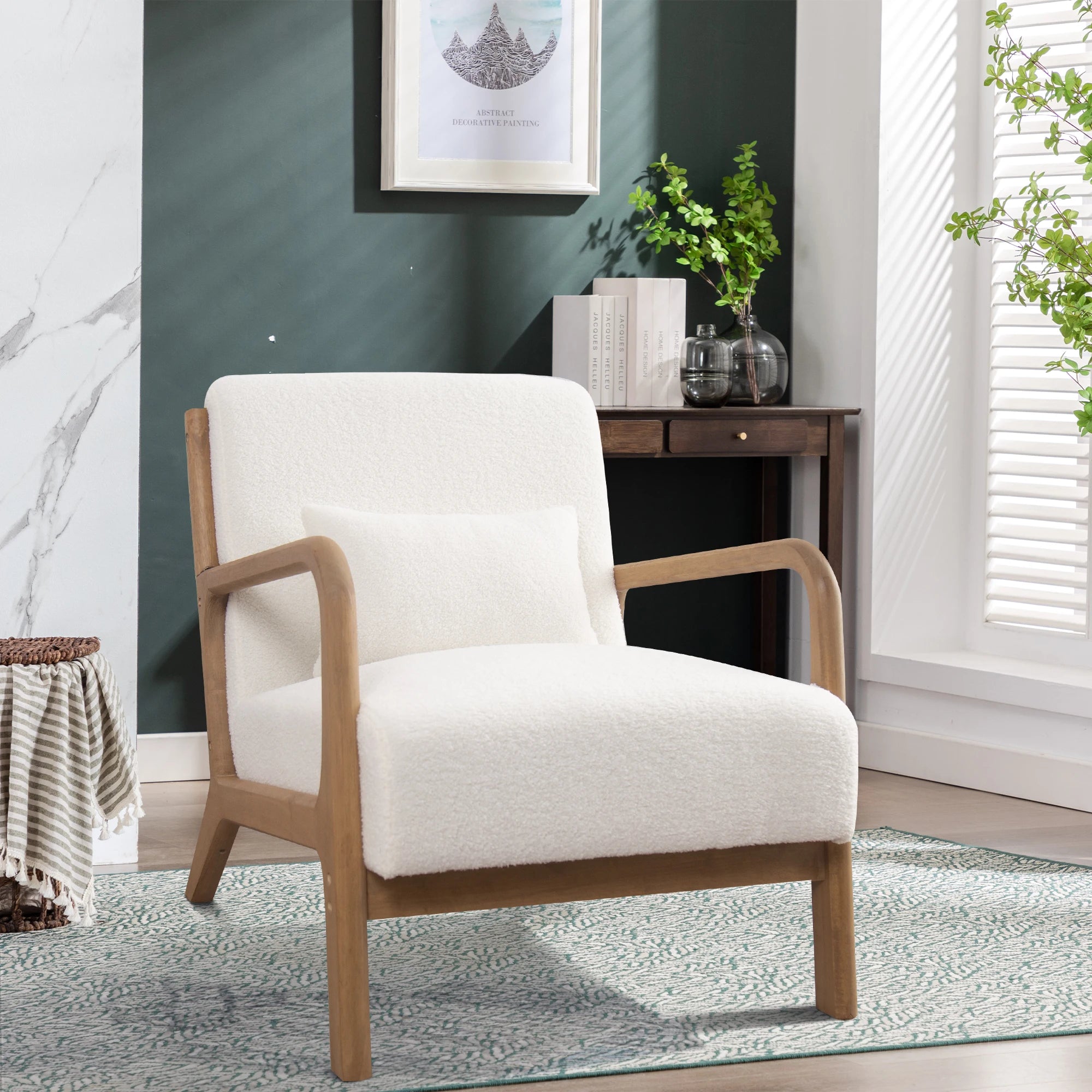 Solid Wood Casual Living Room Chair with Pillow