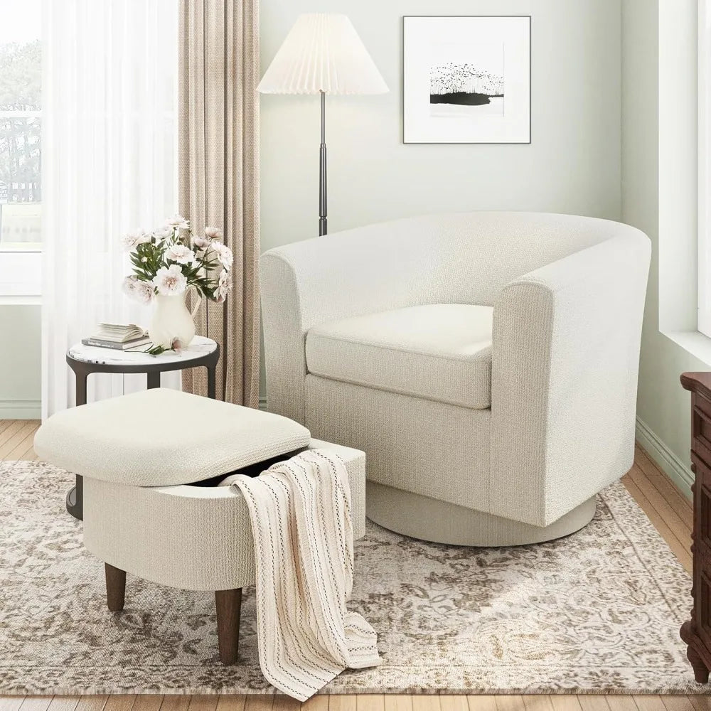 Swivel Barrel Chair with Ottoman and Storage