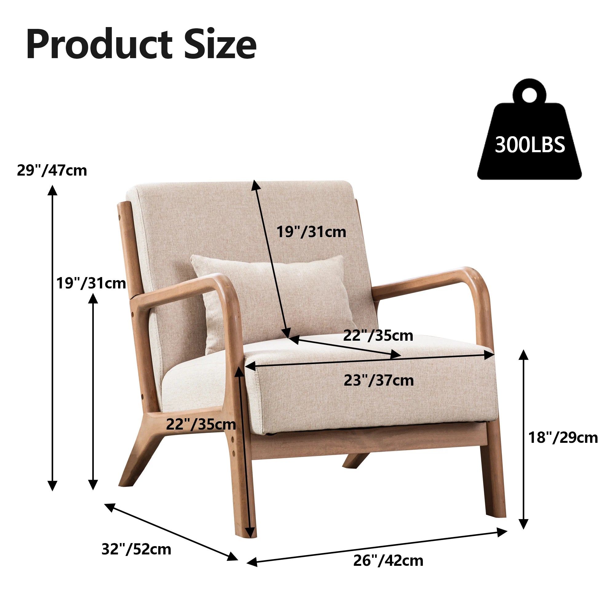 Solid Wood Casual Living Room Chair with Pillow