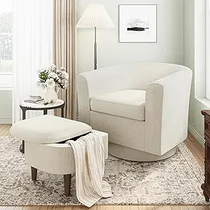 Swivel Barrel Chair with Ottoman and Storage