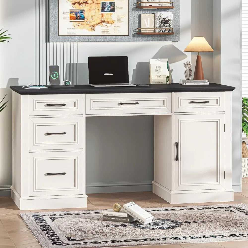 Farmhouse Executive Desk with Charging Station