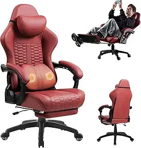 Big and Tall Gaming Chair with Massage and Footrest
