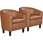 Modern Faux Leather Barrel Armchairs Set