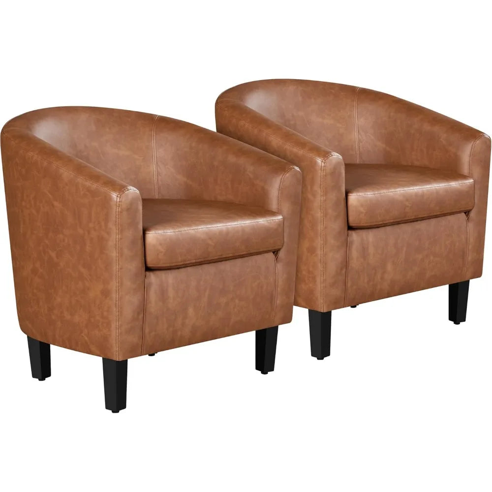 Modern Faux Leather Barrel Armchairs Set