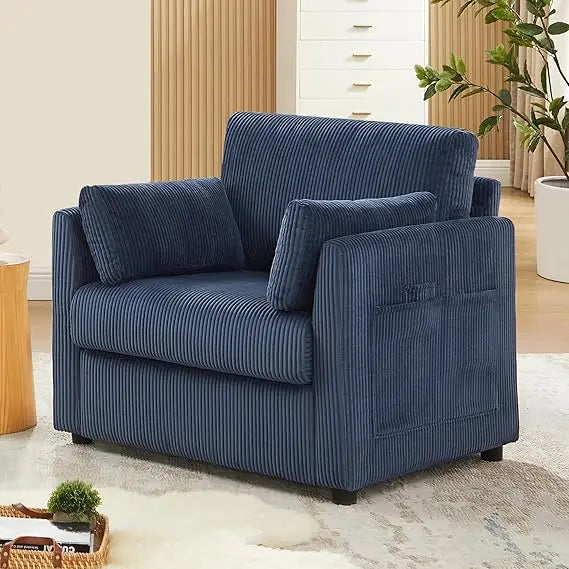 Modern Corduroy Armchair with Pillows and Pockets