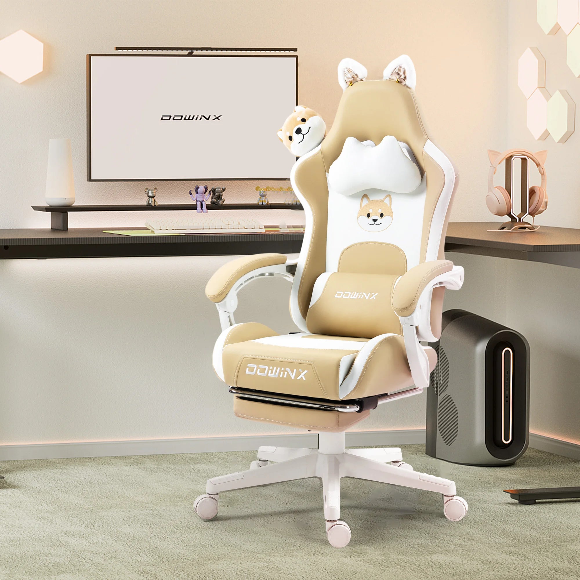 Cute Gaming Chair with Cat Ears and Massage