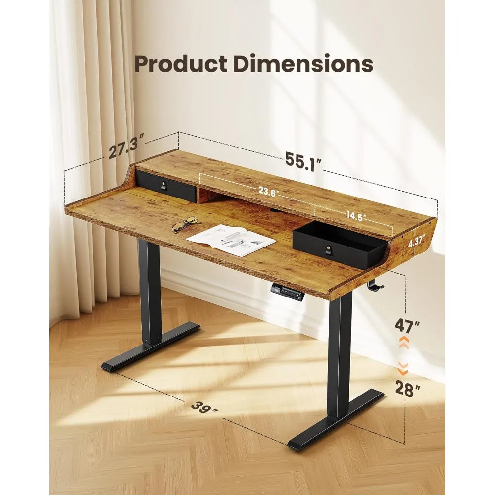 Electric Standing Desk with Drawers and Monitor Stand