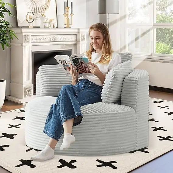 Oversized Round Corduroy Chaise Longue Chair