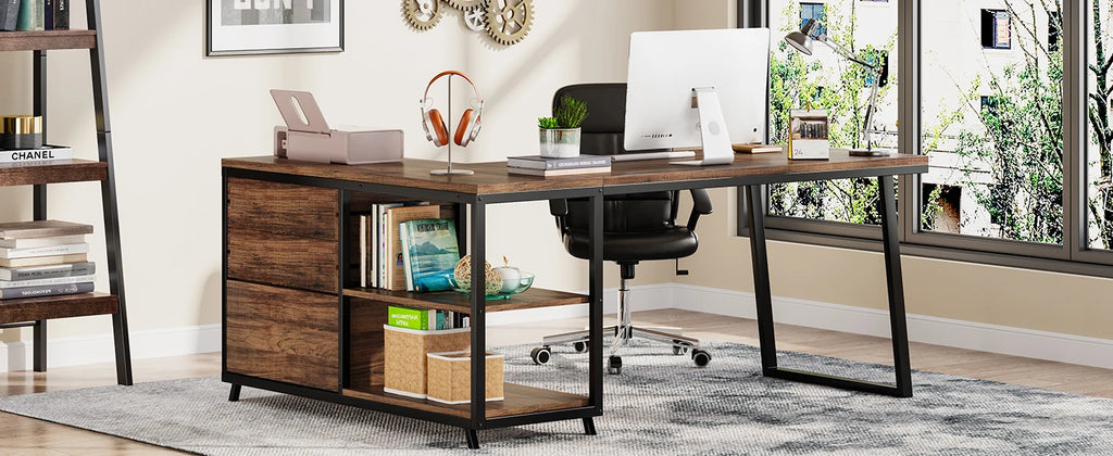 53-Inch Industrial L-Shaped Computer Desk