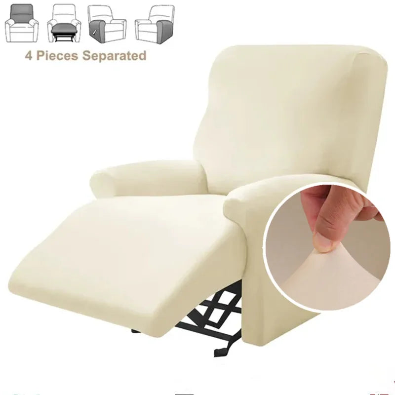 4-Piece Solid Stretch Recliner Sofa Cover