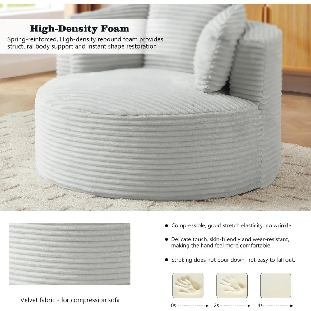 Oversized Round Corduroy Chaise Longue Chair