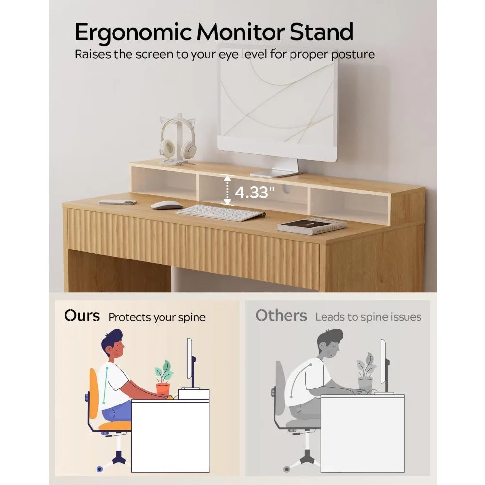 Modern Fluted Office Desk with Storage and Drawers
