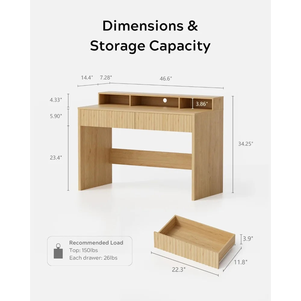 Modern Fluted Office Desk with Storage and Drawers