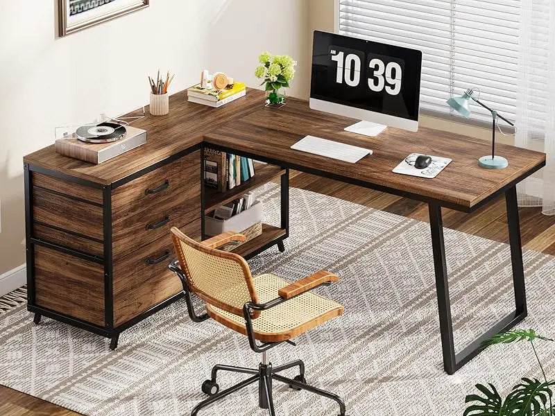 53-Inch Industrial L-Shaped Computer Desk