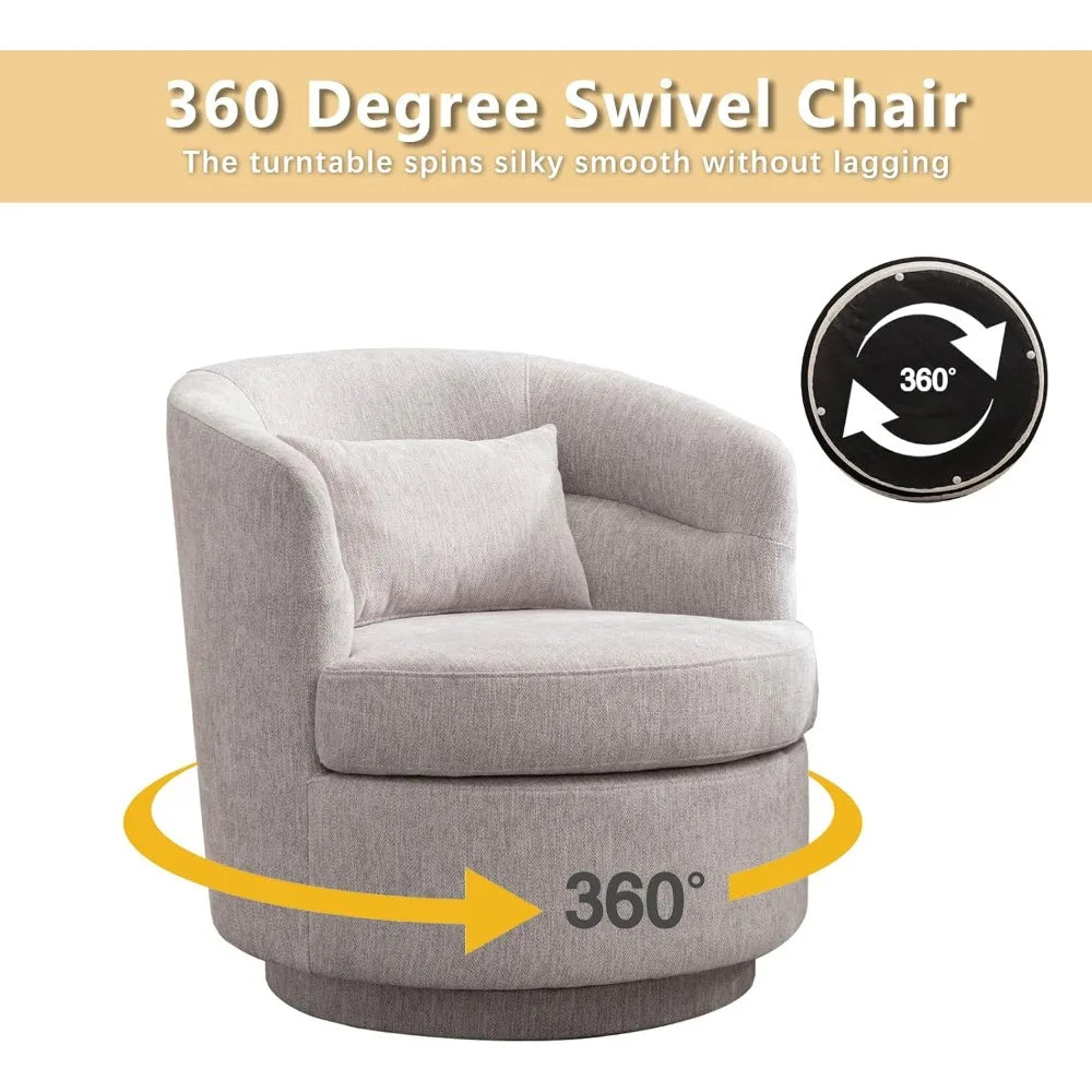 Round Swivel Barrel Accent Chair with Pillow