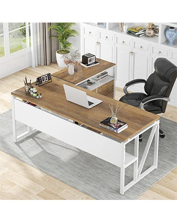 L-Shaped Executive Desk with Lateral File Cabinet