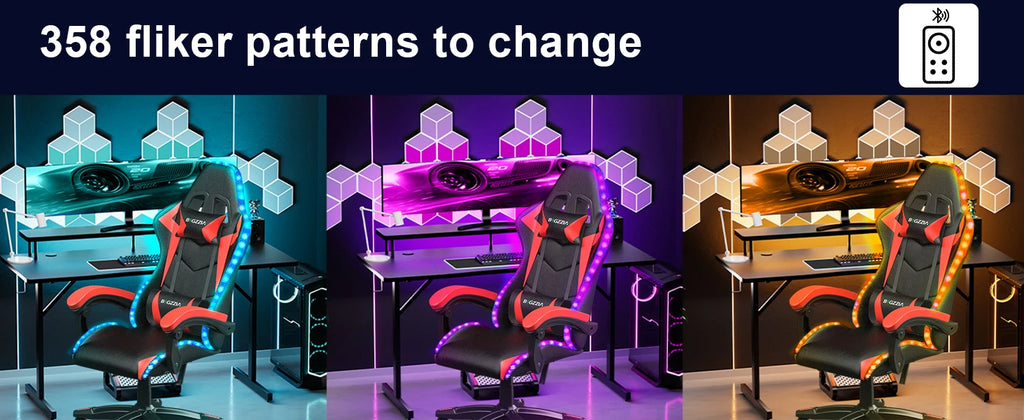RGB Gaming Chair with LED Lights and Headrest