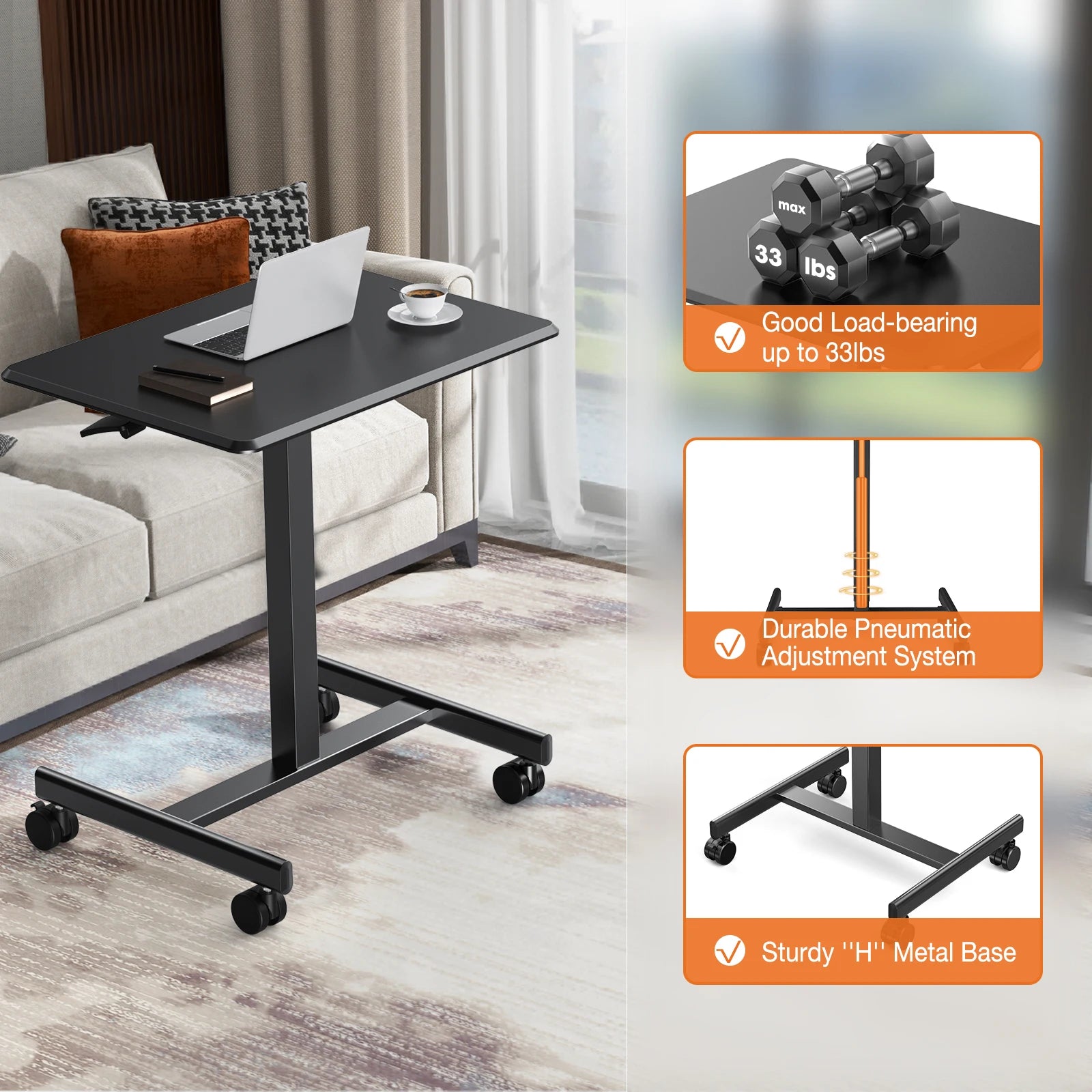 Portable Laptop Computer Desk with Lockable Wheels