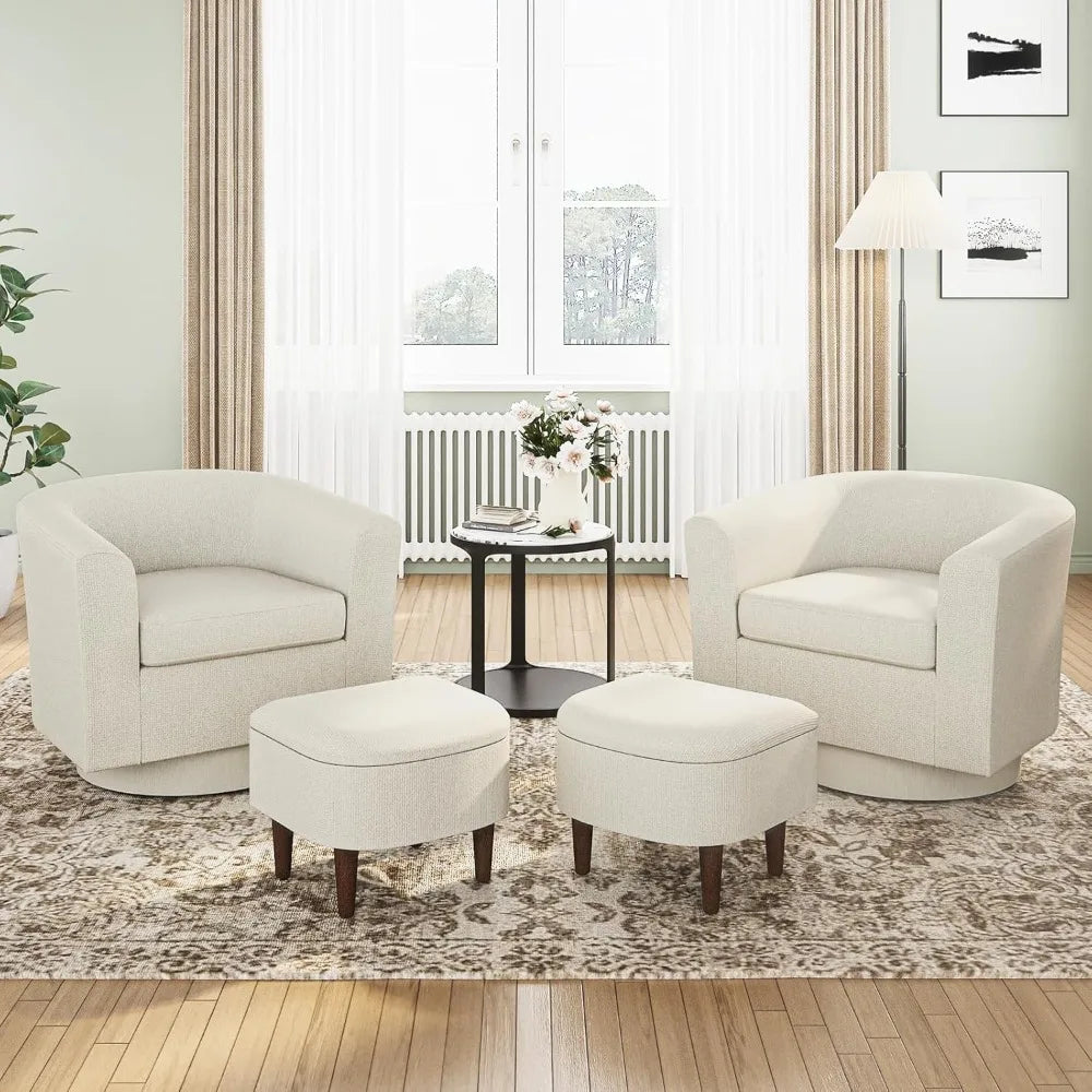 Swivel Barrel Chair with Ottoman and Storage
