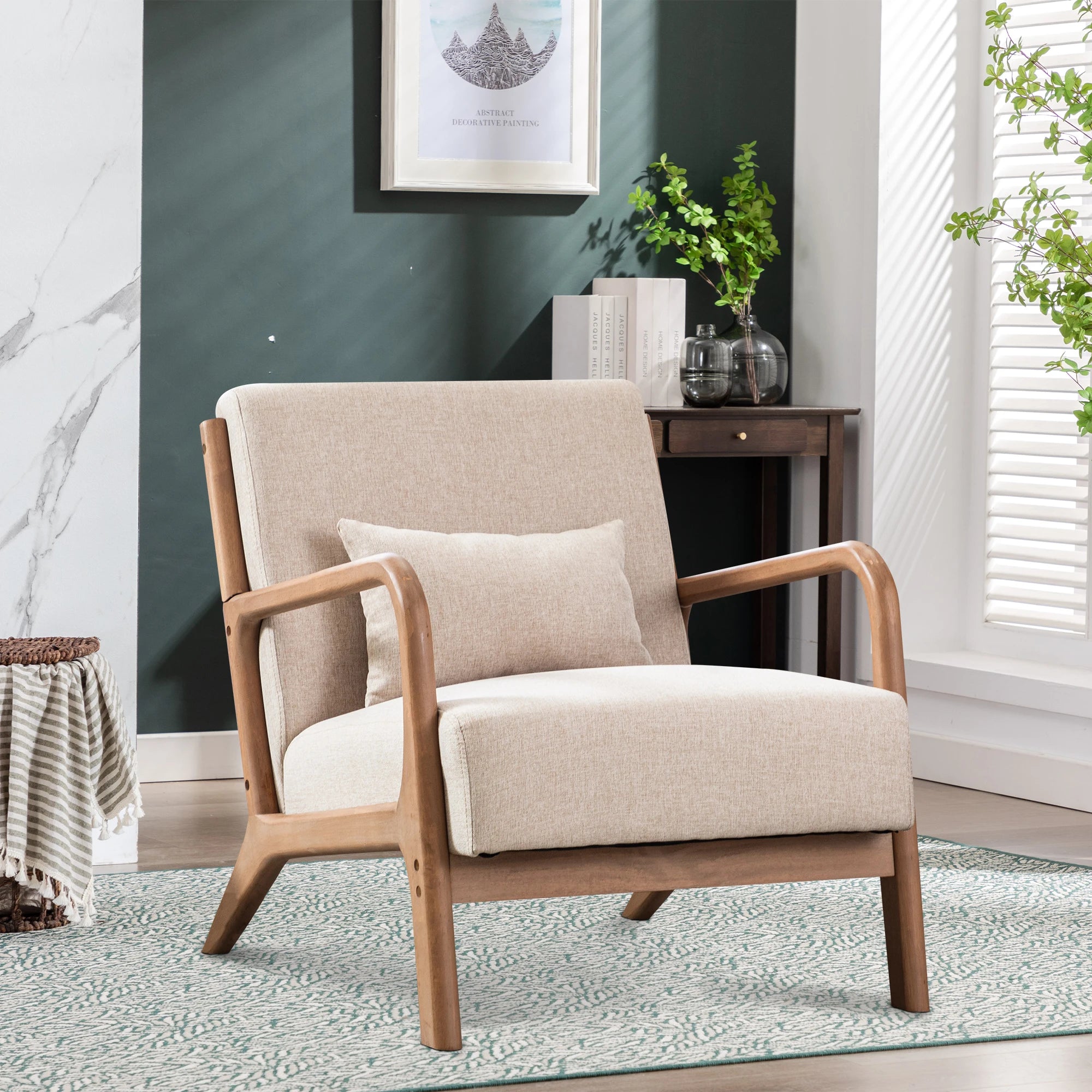 Solid Wood Casual Living Room Chair with Pillow