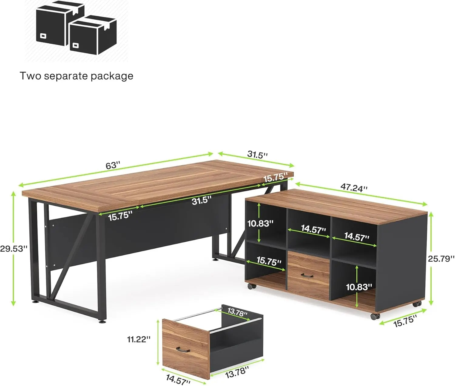 L-Shaped Executive Desk with Lateral File Cabinet