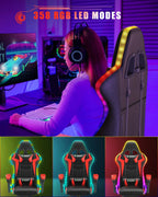 RGB Gaming Chair with LED Lights and Headrest